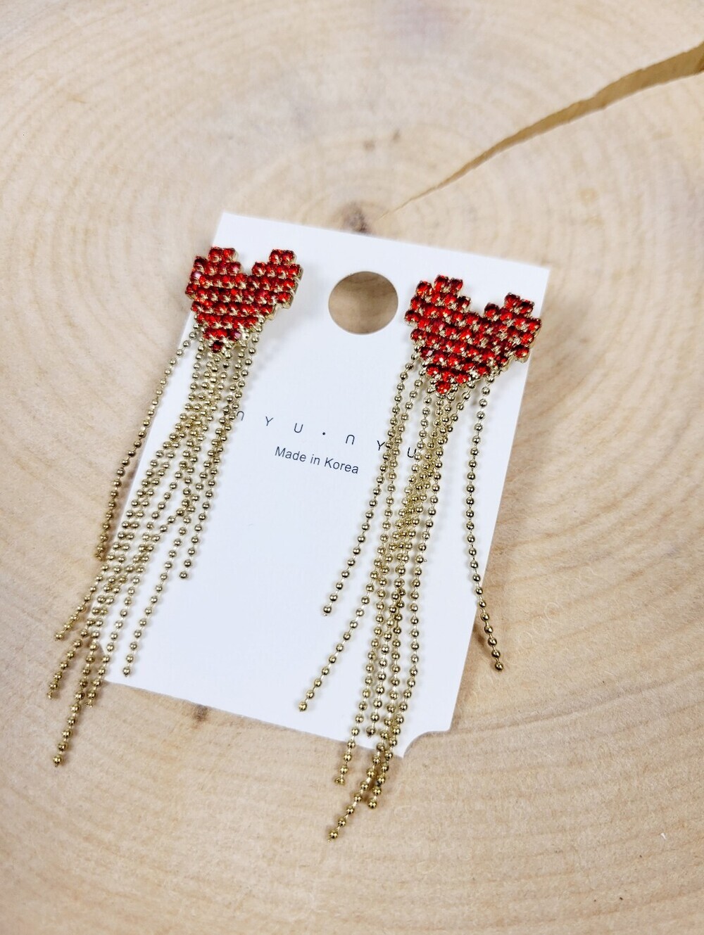 Brand New Gold Tone Red Heart Tassel Earrings